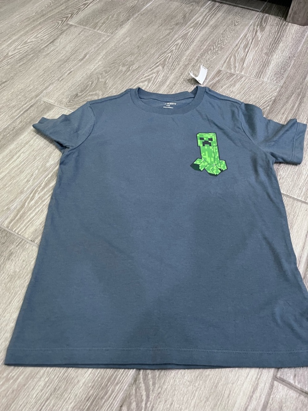 Old Navy Navy Tee with Green Minecraft Creeper Chest Graphic